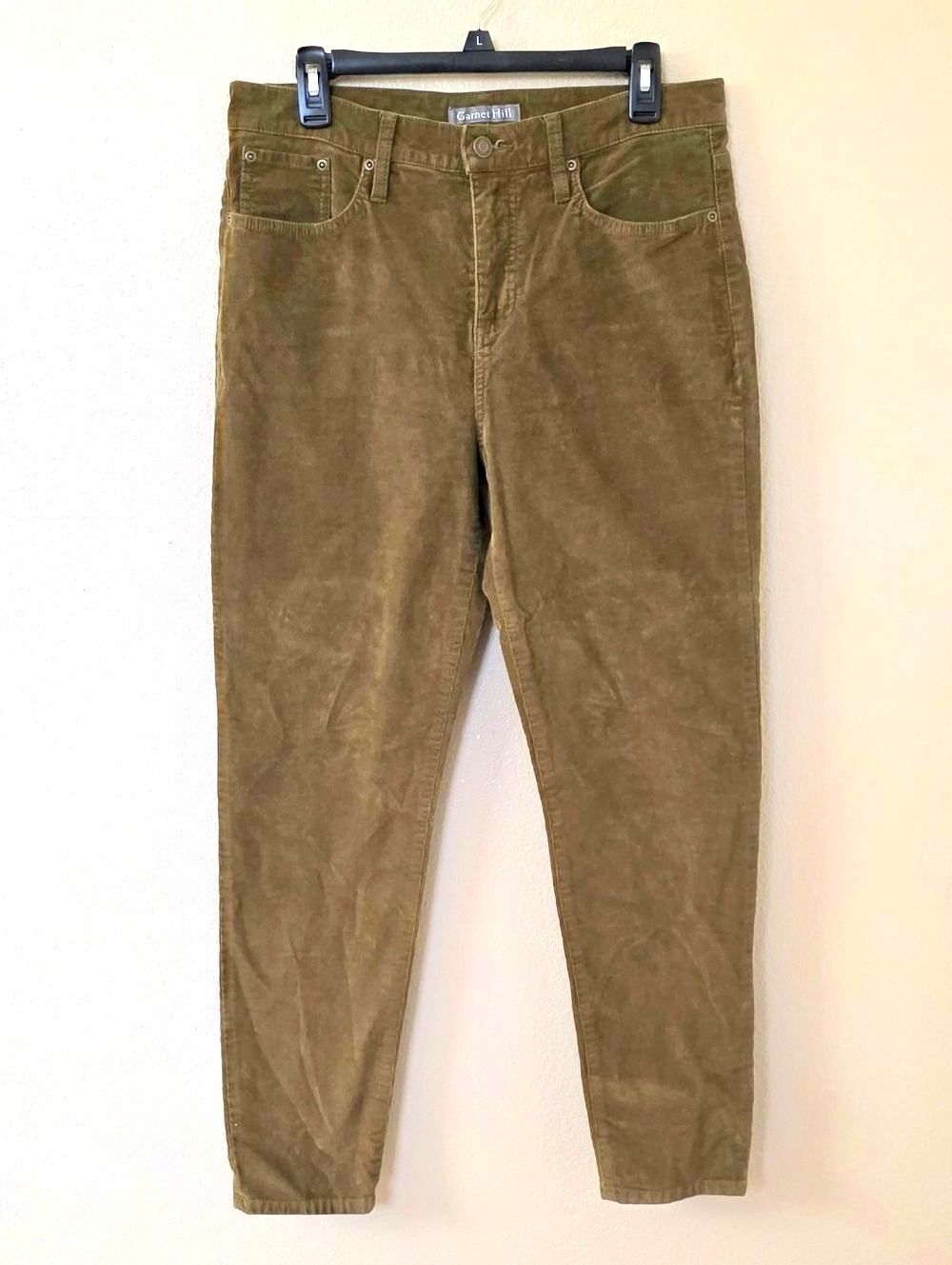 Garnet Hill Womens Olive Green Essential Slim Velvet Pants - Size 10